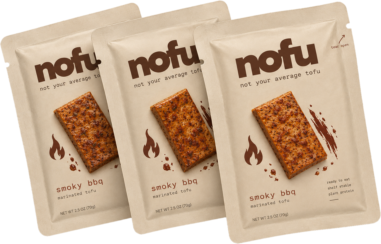Three sealed smoky bbq nofu packs
